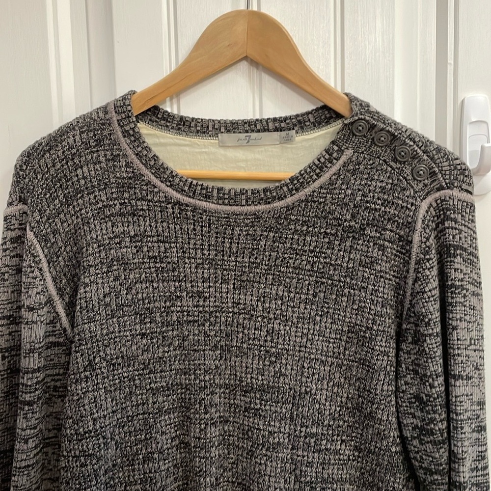 🌺7 FOR ALL MANKIND gray heathered ribbed waffle knit long sleeve shirt. M - Picture 2 of 7